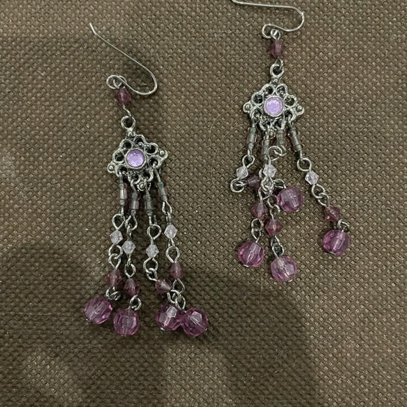 Jewelry - Fun earrings! Glass beads in shades of purple, with silver,